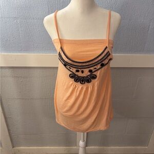 Willi Smith Peach Camisole with Black Embellishments Beaded Front SZ Med Chic